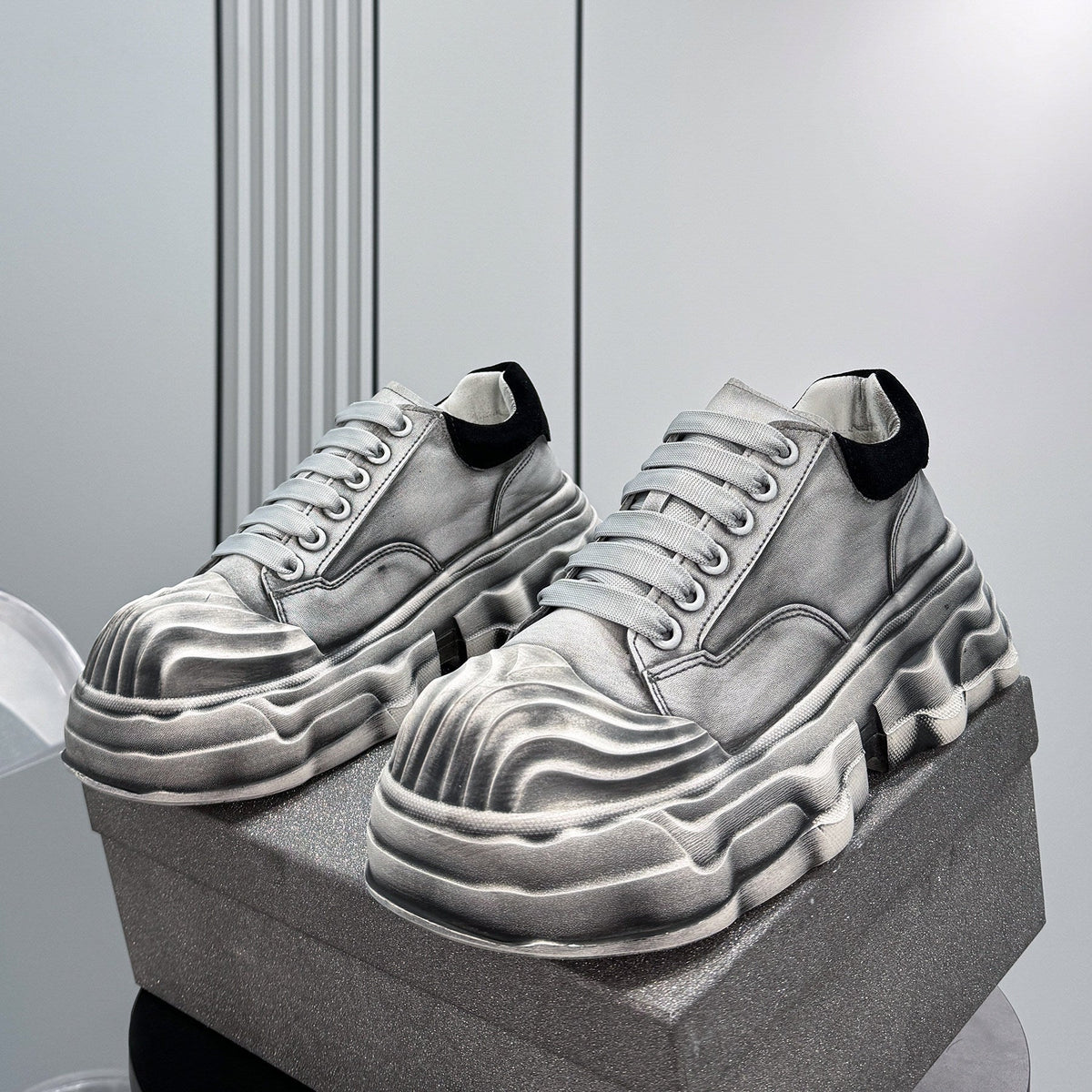 Washed Platform Chunky Sole Sneakers