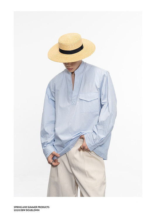 Semi-open V-neck padded shirt