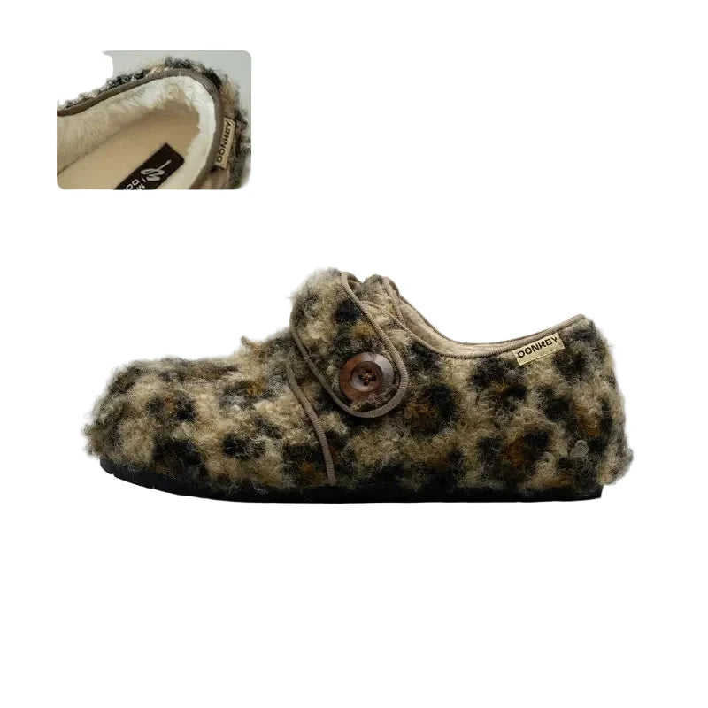 Cozy Fleece Button Mary Jane Slippers