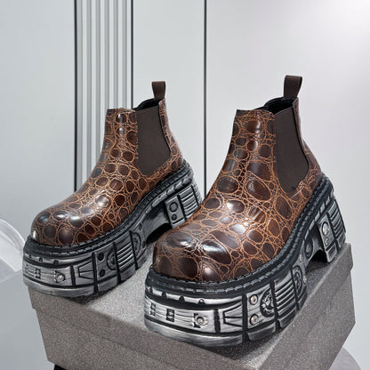 Croc Pattern Side Gore Platform Short Boots