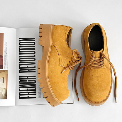 Suede Lace Up Thick Sole Round Toe Shoes