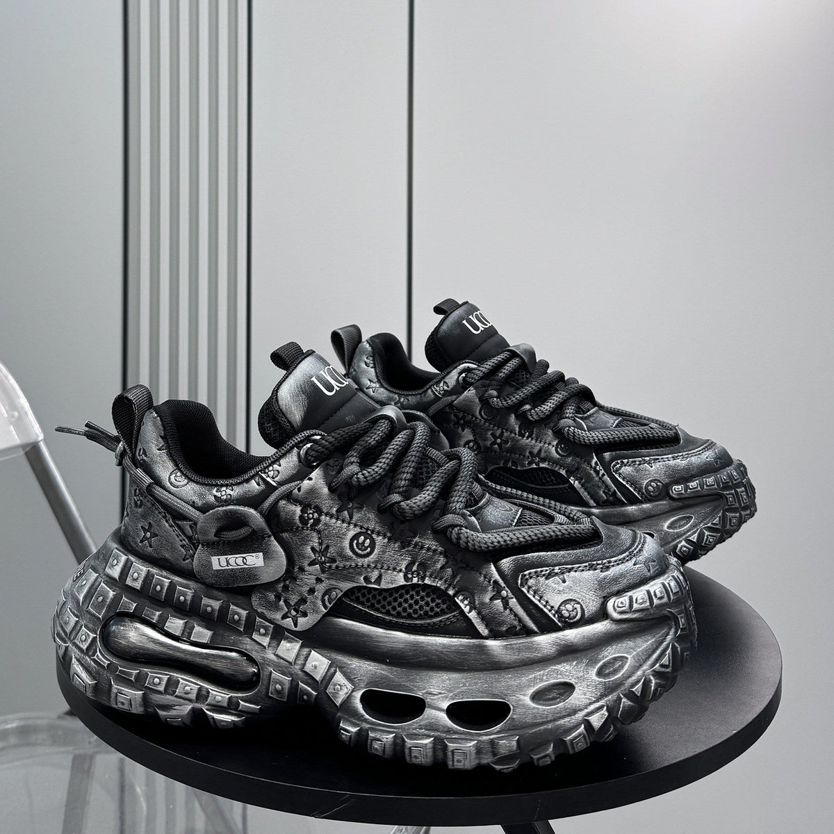Embroidery Rope Lace Chunky Sole Sneakers