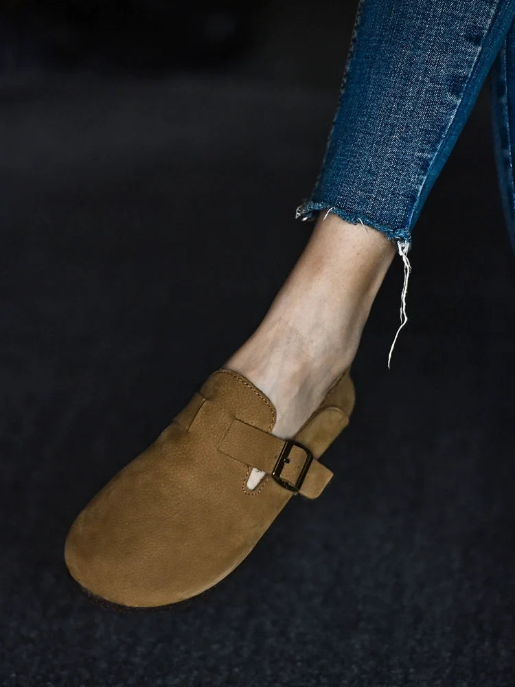 Tan Buckle Leather Loafers