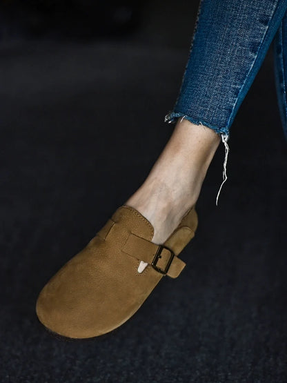 Tan Buckle Leather Loafers