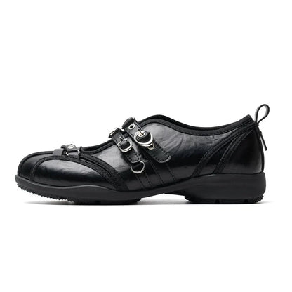 Noir Rivet Harness Flats