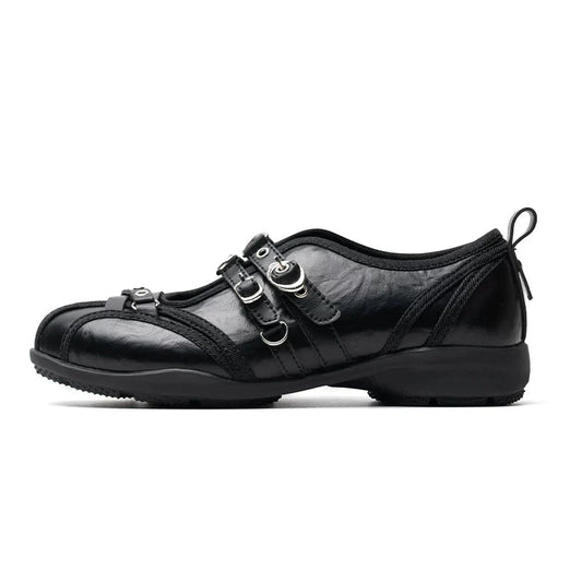 Noir Rivet Harness Flats