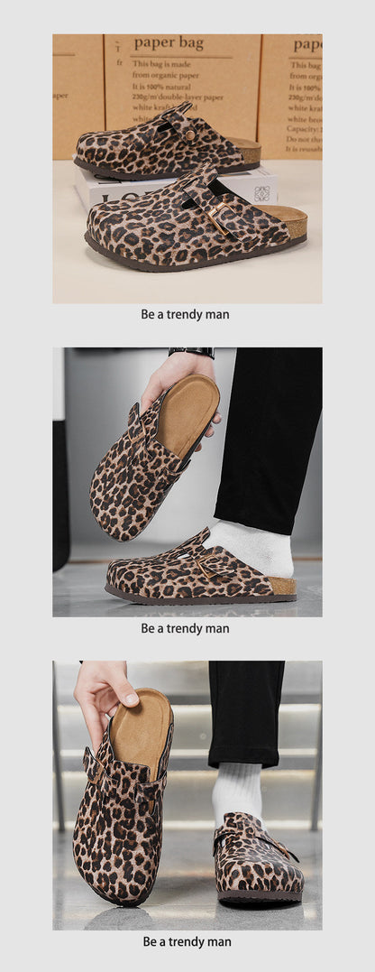 Leopard Print Metal Buckle Mules
