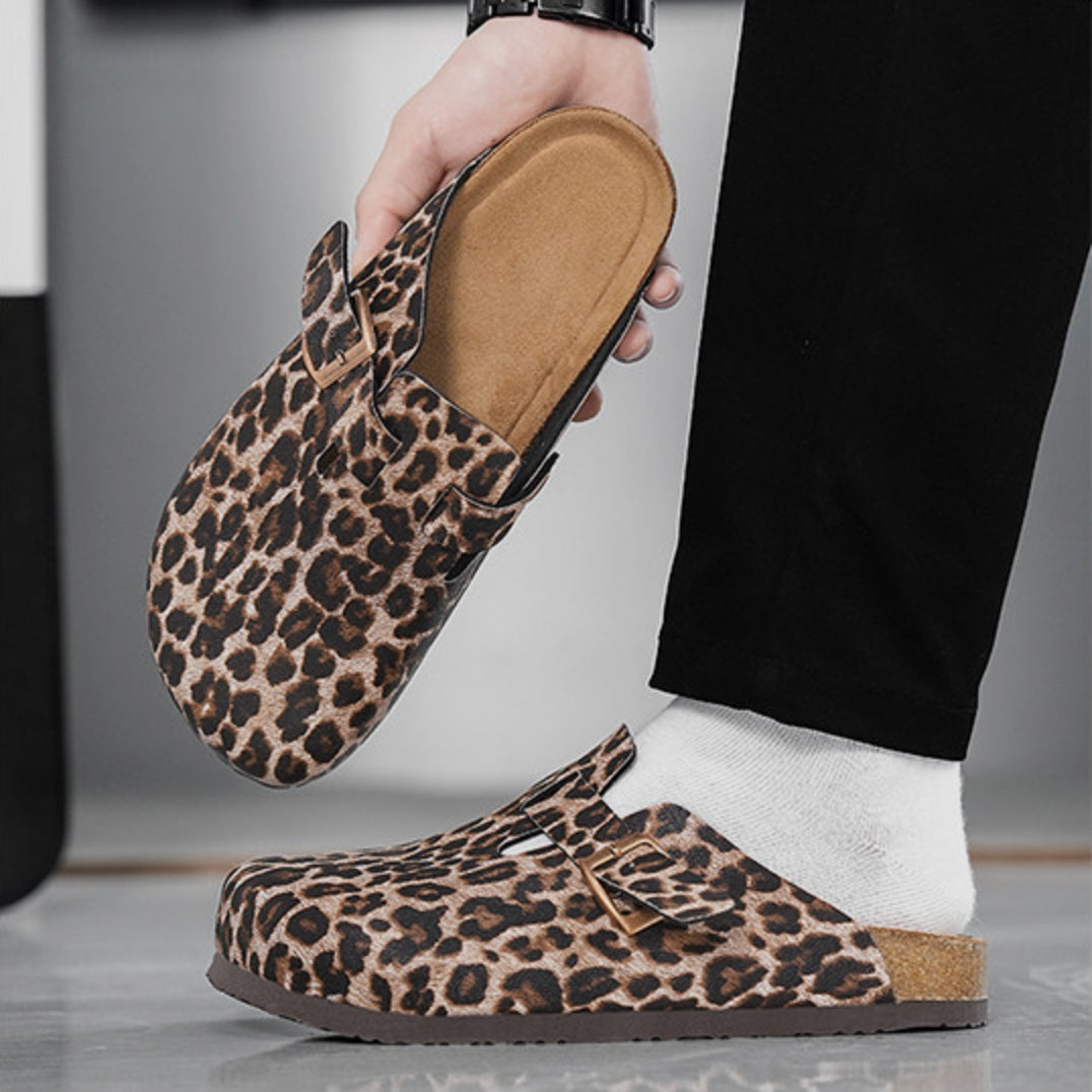 Leopard Print Metal Buckle Mules