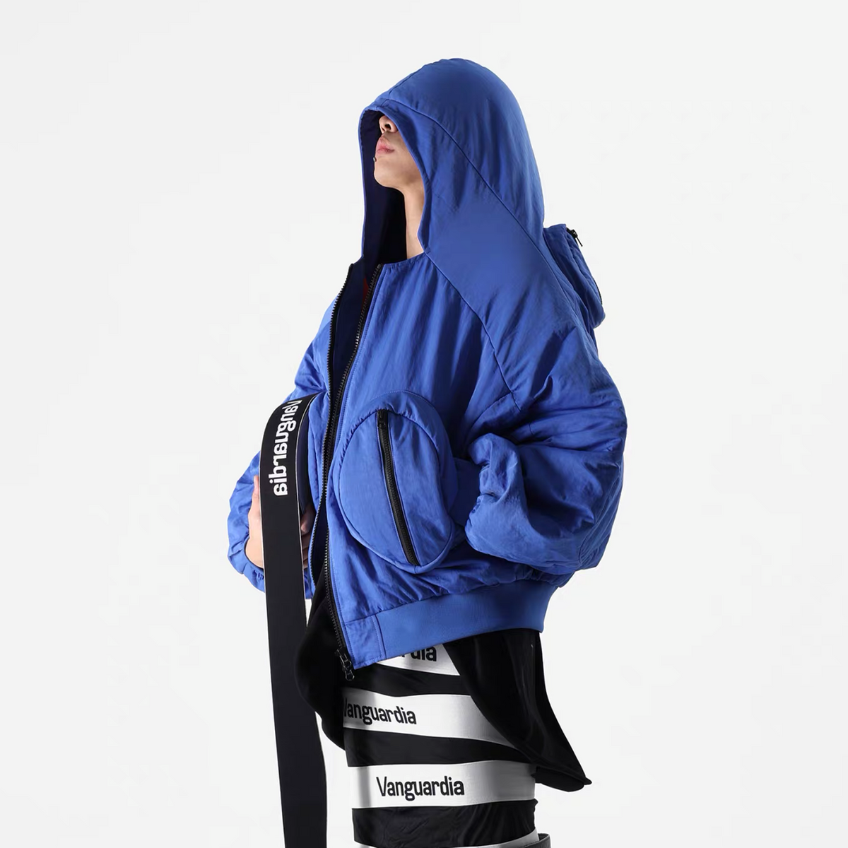 VANGUARDIA Multi-Pocket Hooded Nylon Puffer Jacket