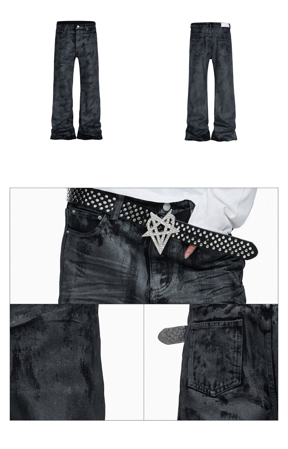 Hand-brushed Flared Washed Denim Jeans