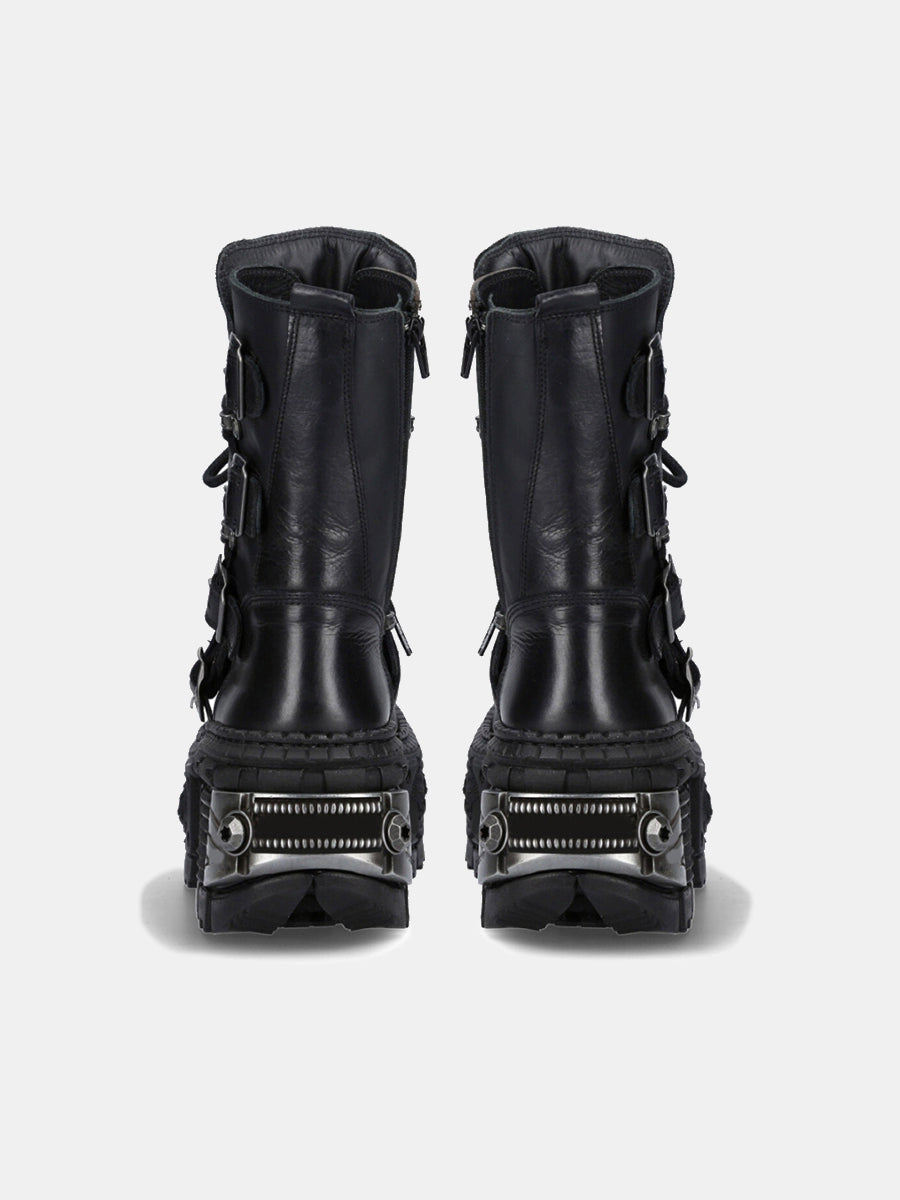 Multi belt gimmick design high-end black boots