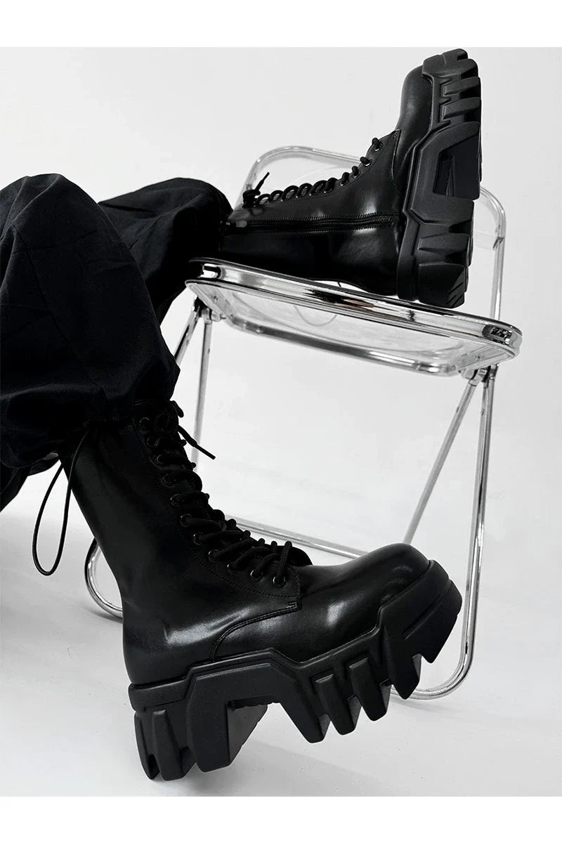 Futuristic Black Zip Platform Combat Boots