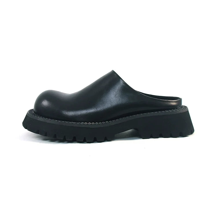 Chunky Sole Leather Mule Derby Shoes