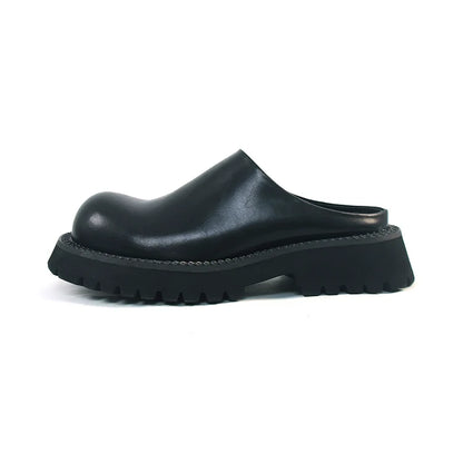 Chunky Sole Leather Mule Derby Shoes