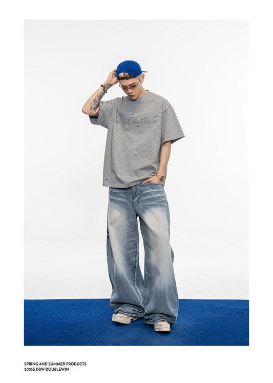 Vintage Distressed 3D Pleated Jeans