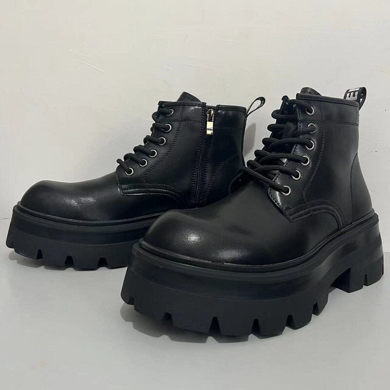 Chunky Lug Sole Platform Lace-Up Zipper Boots