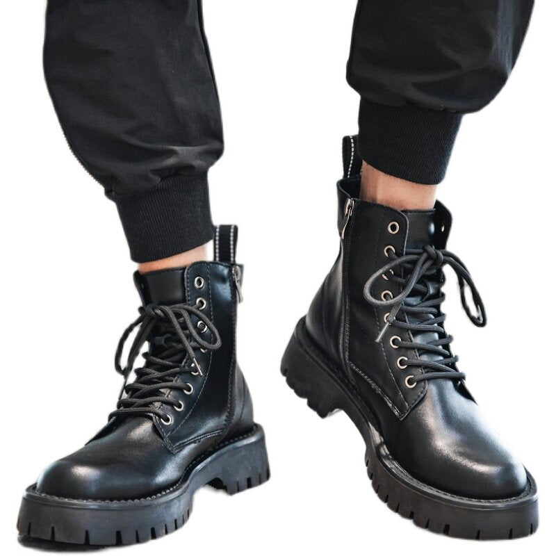 Chunky Lug Sole Platform Lace-Up Zipper Boots