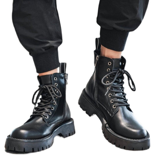 Chunky Lug Sole Platform Lace-Up Zipper Boots