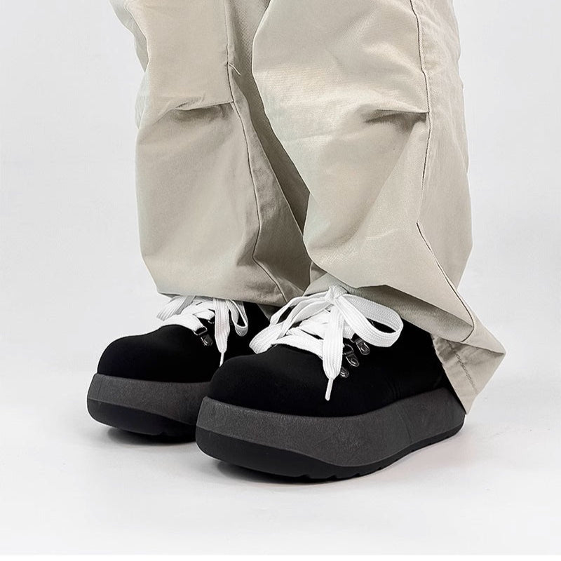 Chunky Sole Puffy Design Suede Sneakers