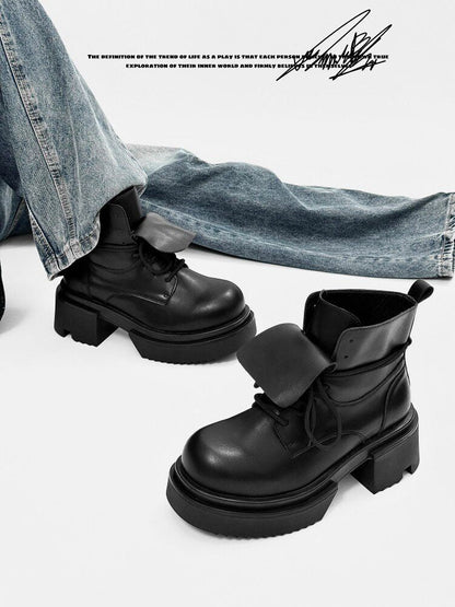 Chunky Platform Lace-Up Flap Boots