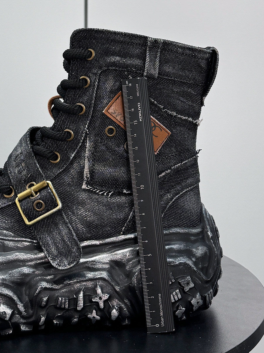 Denim Strap Buckle Platform Sneaker Boots WN24652