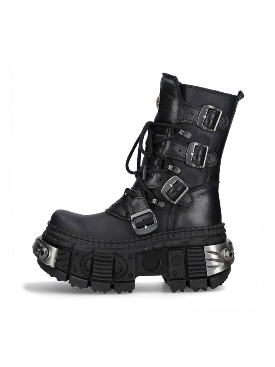 Multi belt gimmick design high-end black boots