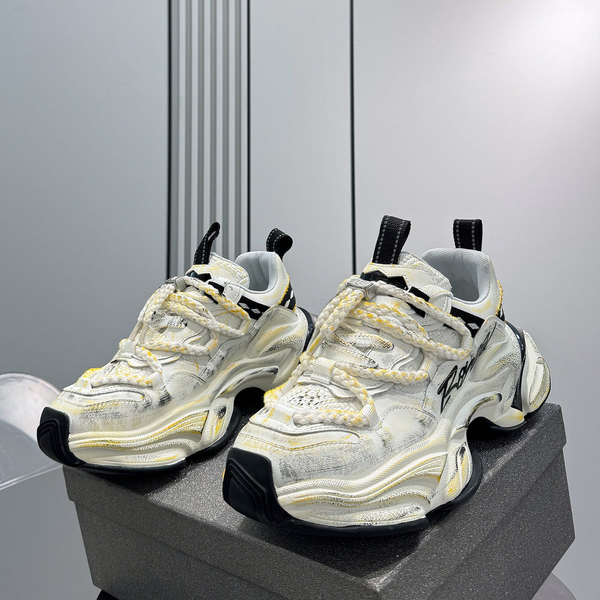 Washed Graffiti Print Chunky Sole Sneakers