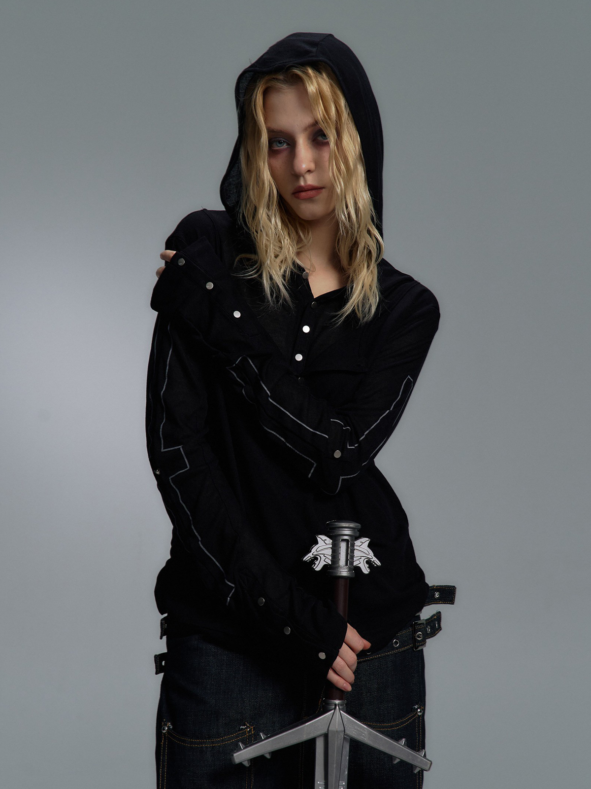 PAIKI Cross Layered Slim Hooded Long Sleeve Tee