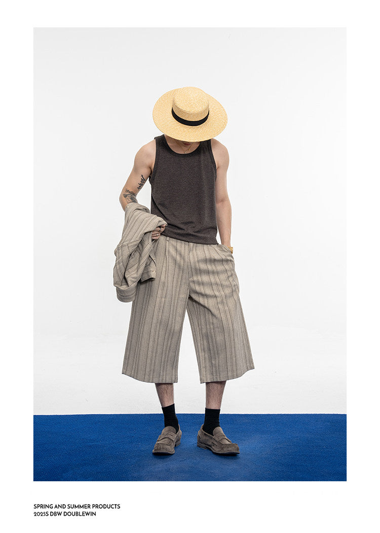 Drape-style Vertical Stripe Shirt Set