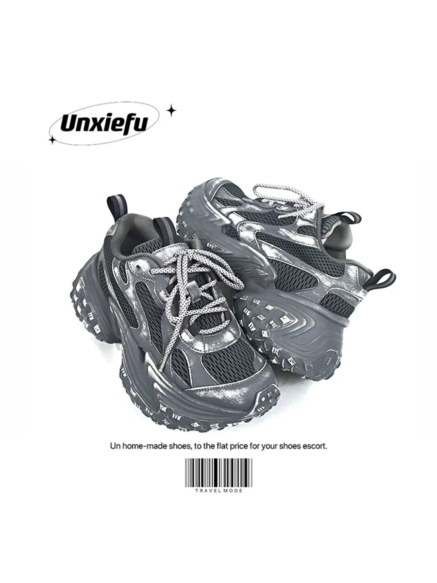 Washed Mesh Chunky Sole Dad Sneakers