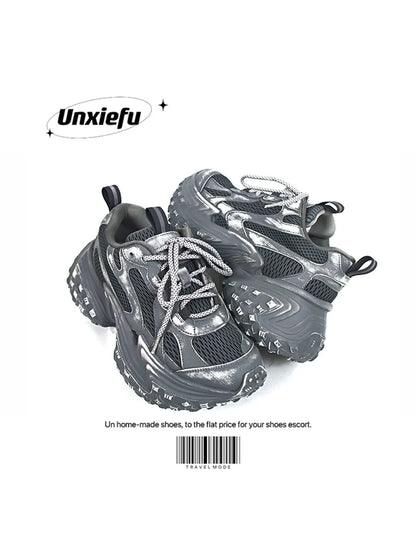 Washed Mesh Chunky Sole Dad Sneakers