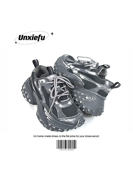 Washed Mesh Chunky Sole Dad Sneakers