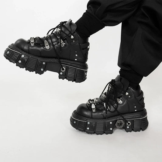 7cm Platform Tank Sole Genuine Leather Punk Shoes