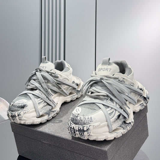 Paint Mesh Rope Lace Chunky Sole Sneakers