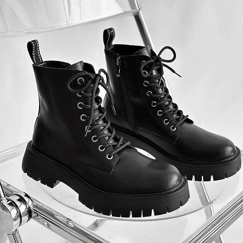 Chunky Platform 8-Eye Lace-Up Zipper Boots