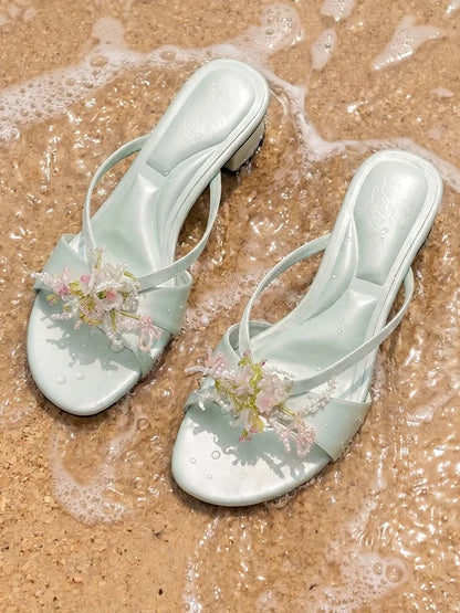 Mint Blossom Ribbon Mules