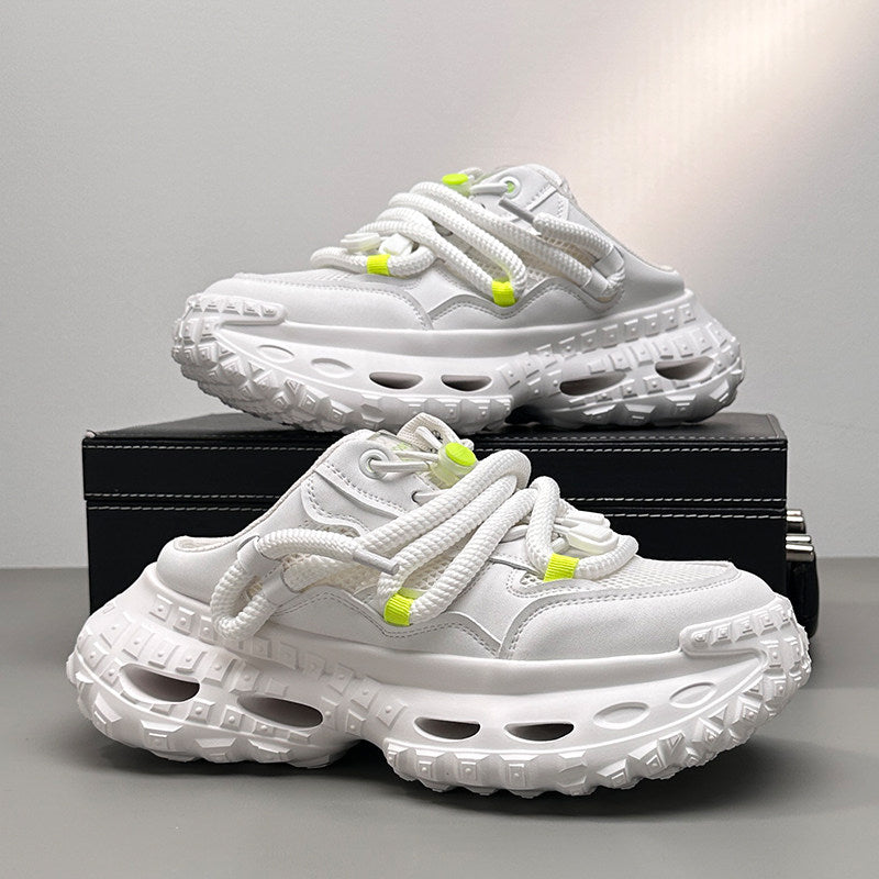 Mesh Rope Lace Chunky Sole Slip-On Shoes