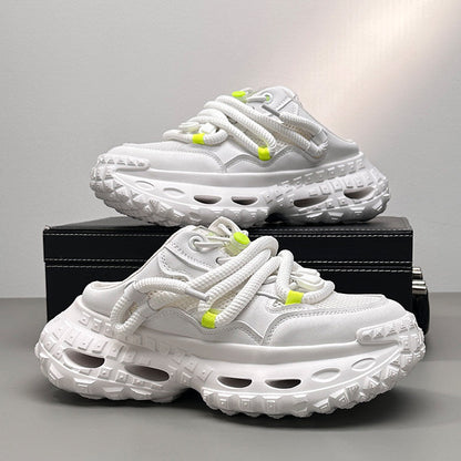 Mesh Rope Lace Chunky Sole Slip-On Shoes
