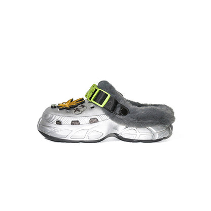 Fleece Lining Patch Decoration Platform Slip-On Shoes