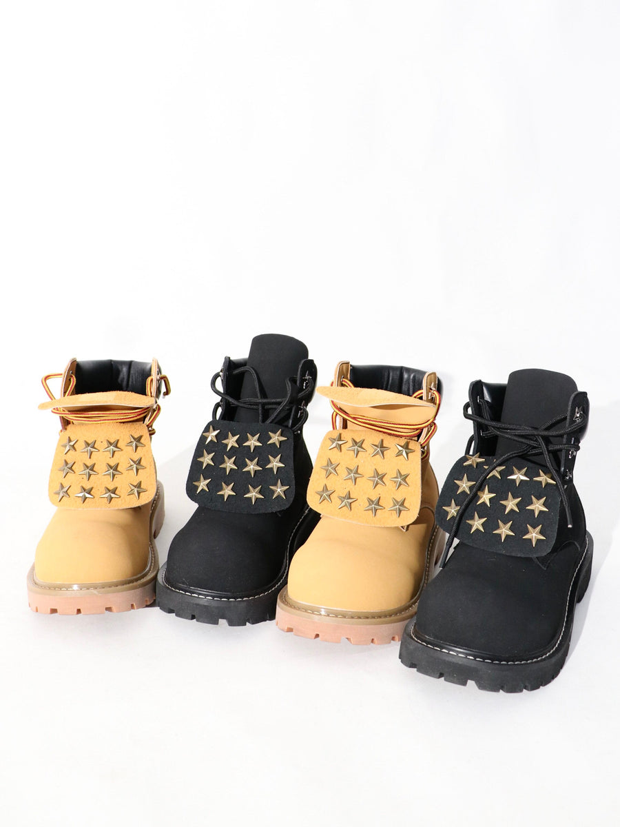Star Studs Flap Lace-Up Boots