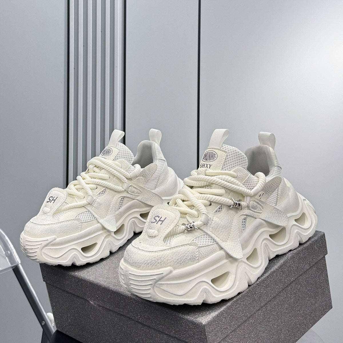Platform Chunky Mesh Lace-Up Sneakers WN24823