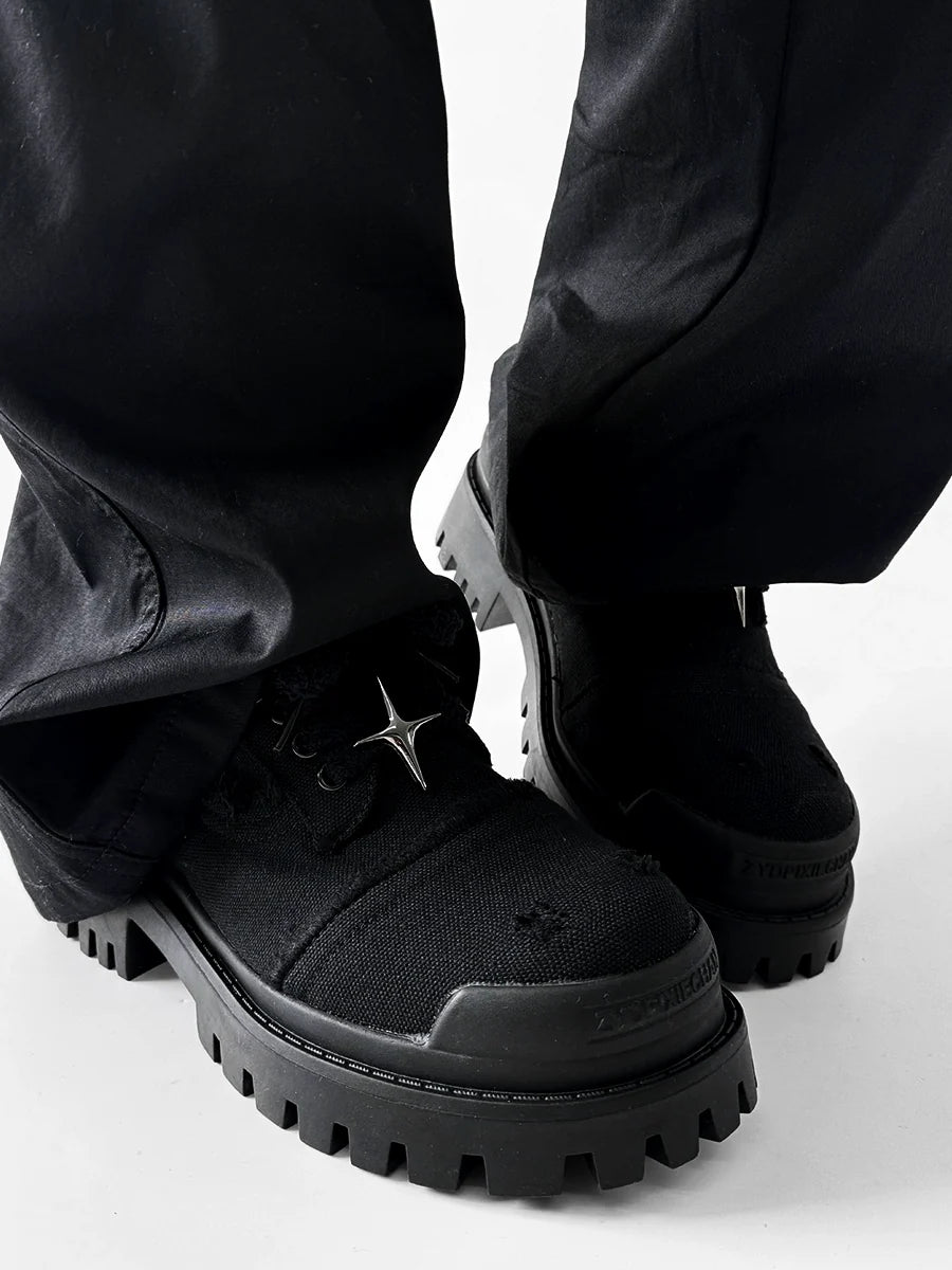 Round Toe Derby Design Damage Denim Shoes