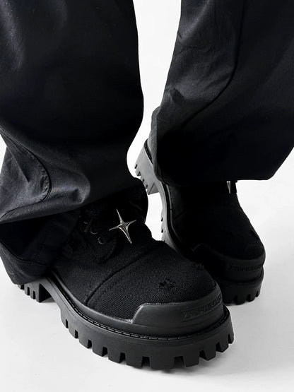 Chunky Black Canvas Platform Sneakers with Rugged Soles