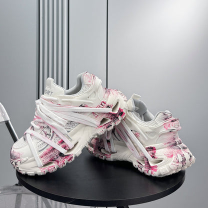 Paint Mesh Rope Lace Chunky Sole Sneakers
