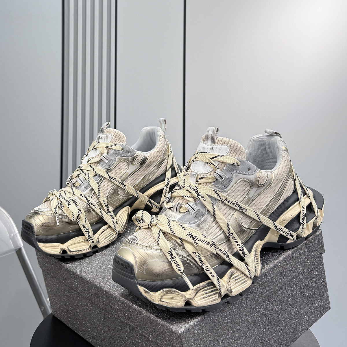 Chunky Platform Strappy Lace-Up Sneakers