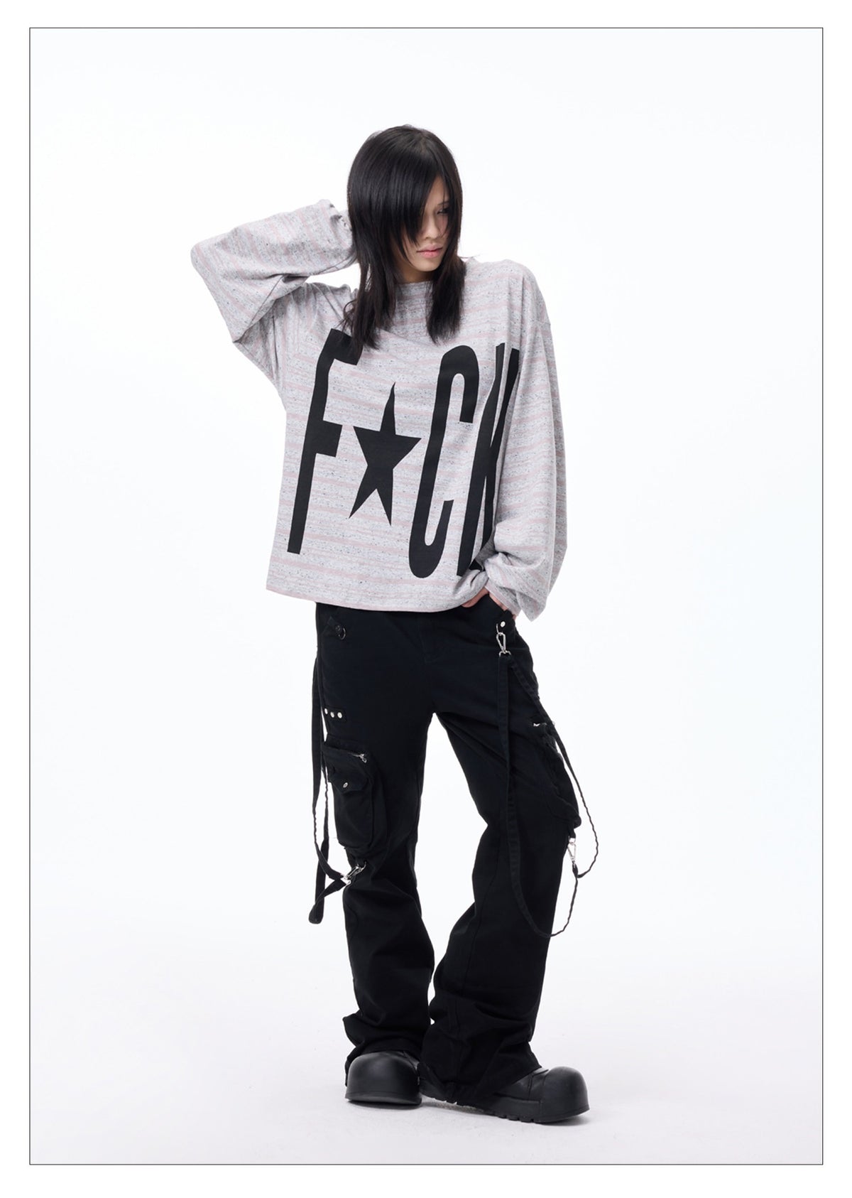 Flare Solid Color Studded Cargo Pants