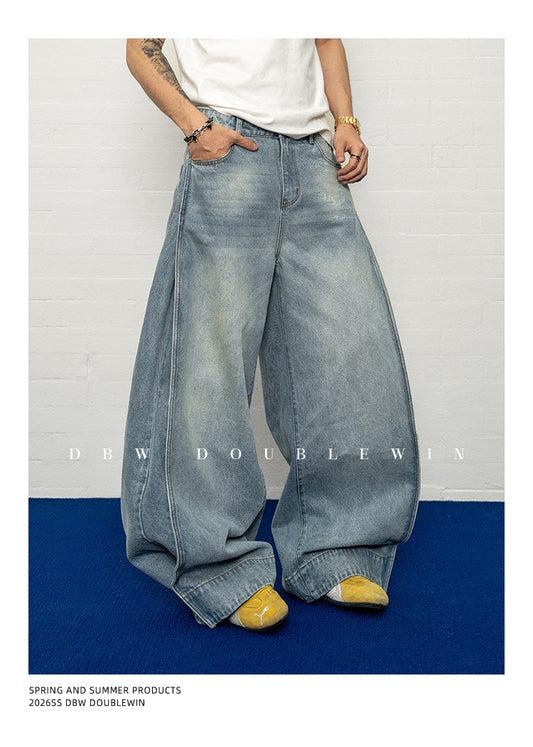 Adjustable-hem pleated jeans