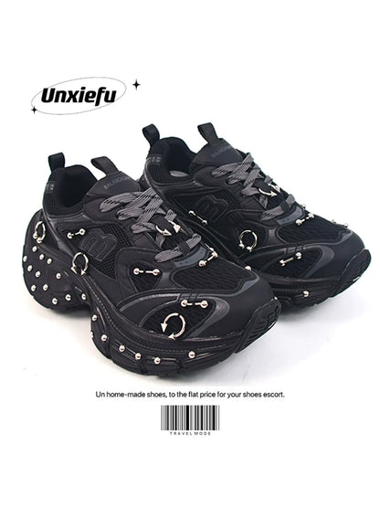 Studded Buckle Chunky Sole Dad Sneakers
