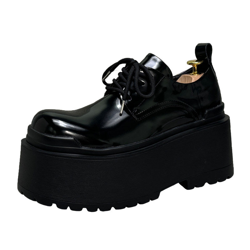 Patent Lace Up Platform Thick Sole Shoes