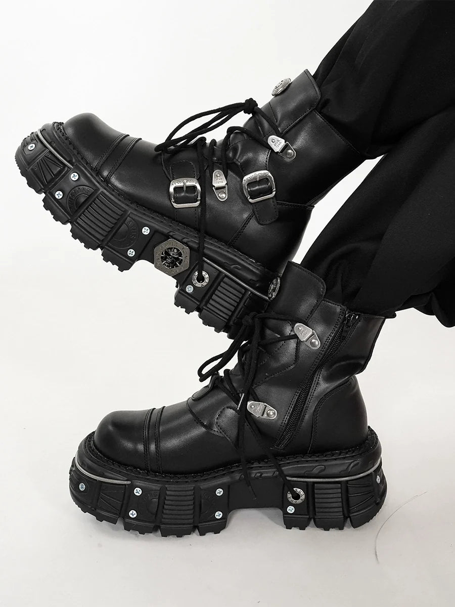 Thick Sole 6cm Height-Increase Mid-Calf Boots